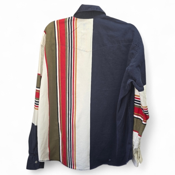 Wrangler Western Button Up Shirt 16.5x35 Patchwork Stripe 100% Cotton Rustic - Picture 3 of 7